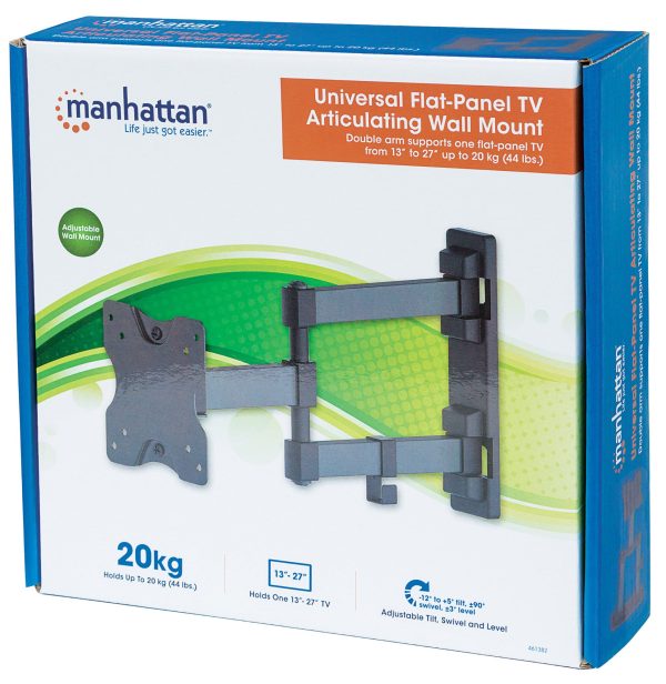 461382 Soporte para monitor de pared, movimiento articulado, pantalla plana de 13 a 27 pulgadas, máximo 20 kg Se despliega hasta en 35.4 cm