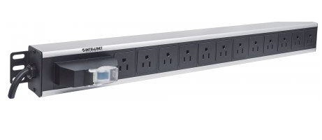 713955 Barra multicontactos vertical con 12 salidas - Contactos tipo NEMA, control y protección: interruptor neumático sencillo, cable 1.6 mts