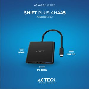 Adaptador 3 en 1 USB-C Shift Plus AH445 Acteck Advanced Series