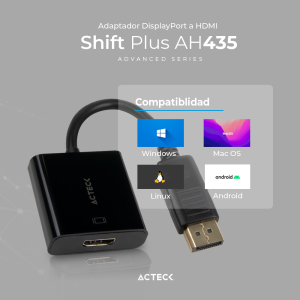 Adaptador HDMI a DisplayPort Shift Plus AH435 Acteck