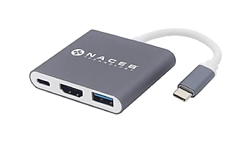 Adaptador Tipo C a HDMI + USB 3.0 + PD Naceb Technology NA-0111, Plata, USB C, HDMI + USB 3.0 + PD