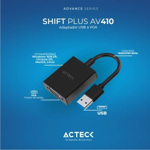 Adaptador USB-A Shift Plus AV410 Acteck Advanced Series Conector de salida USB-A 3.0