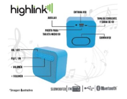 Bocina Inalámbrica Highlink Color Azul, Radio FM, Lector USB, Lector Micro SD, Batería Recargable, Portátil, Ligera