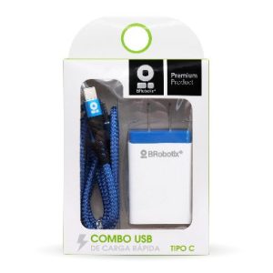 CARGADOR BROBOTIX USB C/CABLE TIPO C CARGA RÁPIDA 963332, Blanco - Azul, Pared, 5 V, 1 Puerto USB V3.0