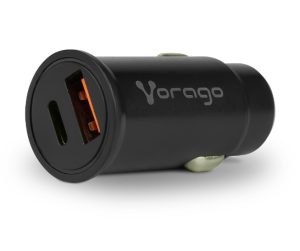 CARGADOR PARA AUTO VORAGO AU-305-BK TIPO C PD 20W Y USB A QUICK CHARGE 3.0 NEGRO