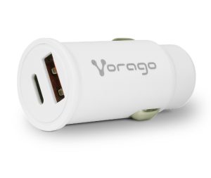 CARGADOR PARA AUTO VORAGO AU-305-WH TIPO C PD 20W Y USB A QUICK CHARGE 3.0 BLANCO