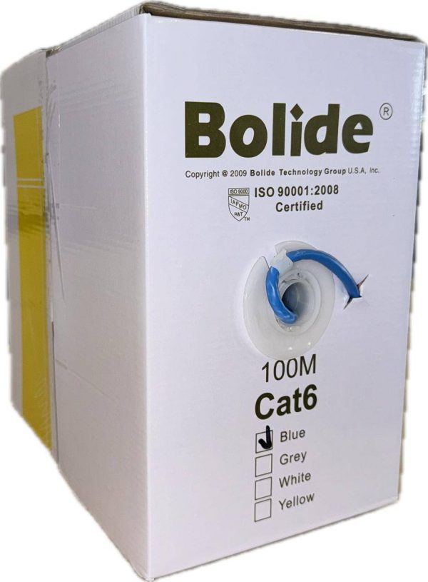 Cable de red UTP Bolide Categoría 6 BP0033/CAT6/CCAM-100, bobina de 100 mts, CCAM (Copper Clad Aluminum Magnesium), cubierta de PVC, calibre 23AWG