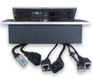 Caja de Mesa, RJ45 Cat 5e, HDMI, SVGA, USB V2.0, 3.5 mm, Nema 5-15R, Plata, BROBOTIX 005514