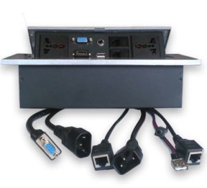 Caja de Mesa, RJ45 Cat 5e, HDMI, SVGA, USB V2.0, 3.5 mm, Nema 5-15R, Plata, BROBOTIX 005514