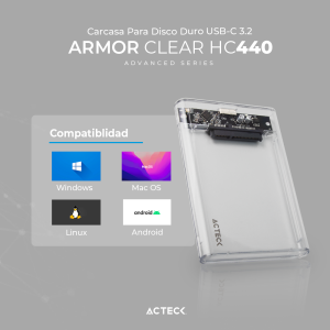 Carcasa Para Disco Duro USB 3.2 ARMOR CLEAR HC440 Acteck