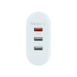 Cargador Mobifree Cargador de pared 3 puertos USB, Color blanco, Pared, Corriente alterna, USB, 3