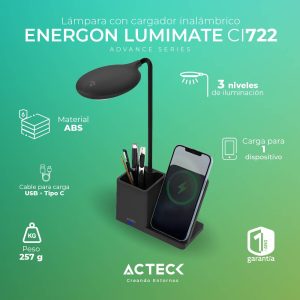 Cargador con Lampara para Escritorio ENERGON LUMIMATE CI722 Acteck