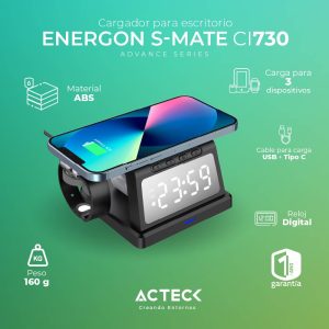 Cargador con Reloj para Escritorio ENERGON S MATE CI730 Acteck