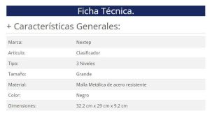 Clasificador Nextep ne-176 Malla Metálica tres niveles Grande caja blanco Negro
