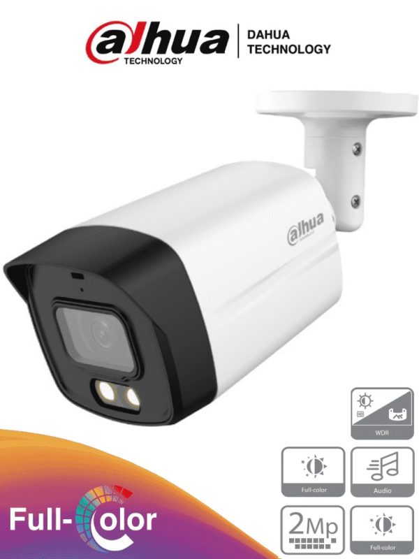 DAHUA HAC-HFW1239TLM-A-LED - Camara Bullet Full Color de 2 Megapixeles/ Super Adapt con WDR Real de 130 dB/ Lente de 3.6mm/ Led para 40 mts/ Starlight