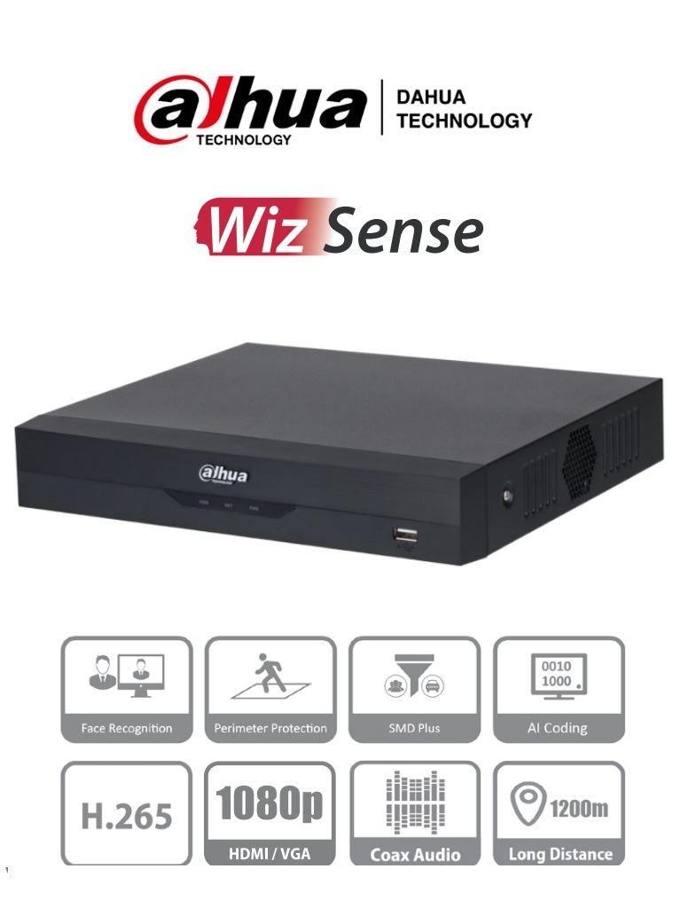 DAHUA XVR5104HS-4KL-I3 - DVR de 4 Canales 4k/ H.265+/ 4 Canales HDCVI+4 IP/ Hasta 8 Ch IP/ 1 Ch de Reconocimiento Facial/ Codificación con IA/