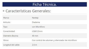 Diadema Nextep NE-426 con Micrófono Conexión USB/3.5mm Color Negro 40mm Diámetro Bocina Cable 2.6m