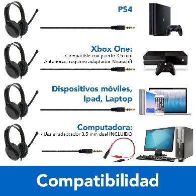Diadema con Micrófono, Negro, Alámbrico, 3.5mm, Ajustable, Almohadillas acolchadas, C/Control de Volúmen, BRobotix, 651305