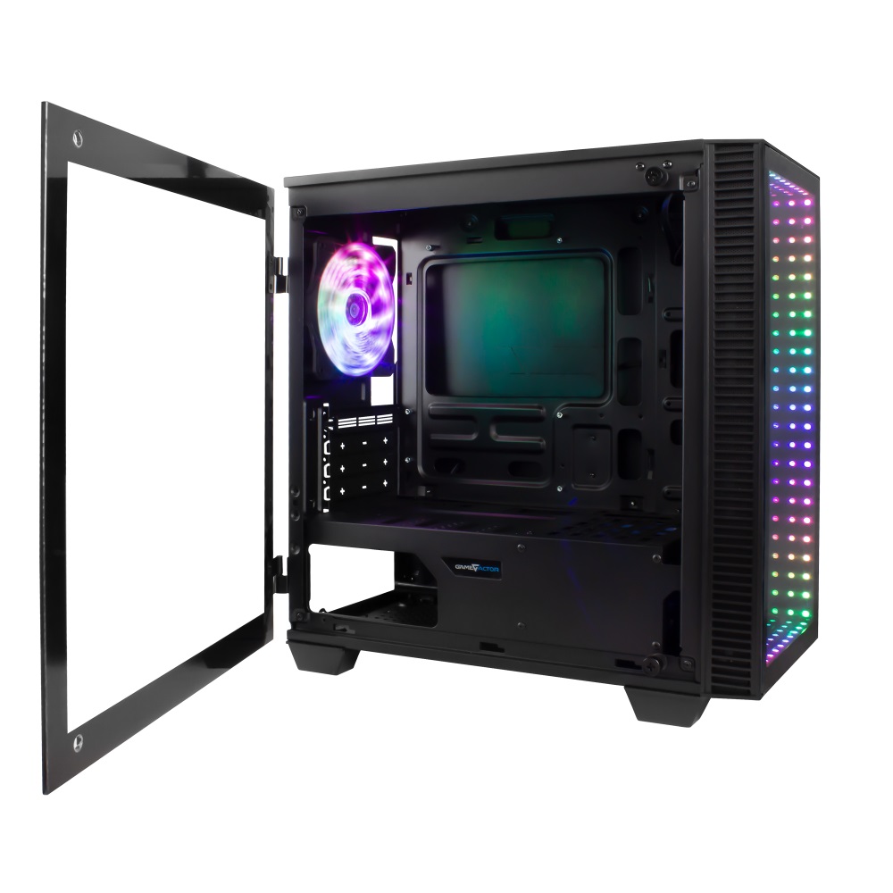Gabinete Gaming GAME FACTOR CSG560 , ATX, Micro ATX, Mini ITX, Gabinete, Micro ATX, Negro