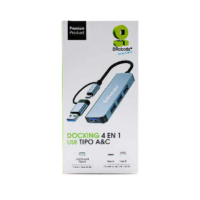 Hub Conector DUAL Tipo USB A&C, V3.0 , 4 en 1, /4 USB/ 6005460 BROBOTIX