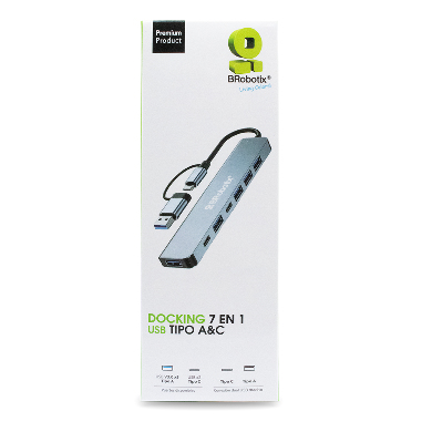 Hub Conector DUAL Tipo USB A&C, V3.0 , 7 en 1, /5 USB/2 TIPO C/ 6005446 BROBOTIX