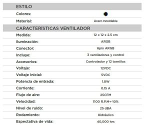 KIT DE VENTILADORES NA-0962 ARGB 6PINES VENTILADOR DE 120 MM