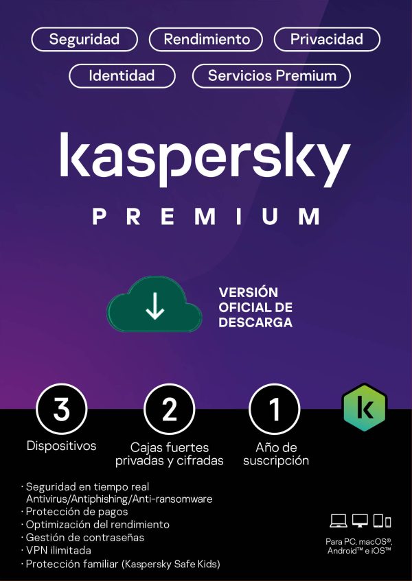 Kaspersky Premium 3 Dispositivos 1 Año (Total Security)