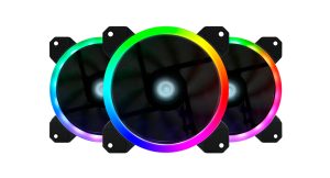 Kit de Ventiladores GAME FACTOR FKG400, Multicolor, Ventilador 120mm Incluye 2 Tiras LED, Control Remoto.