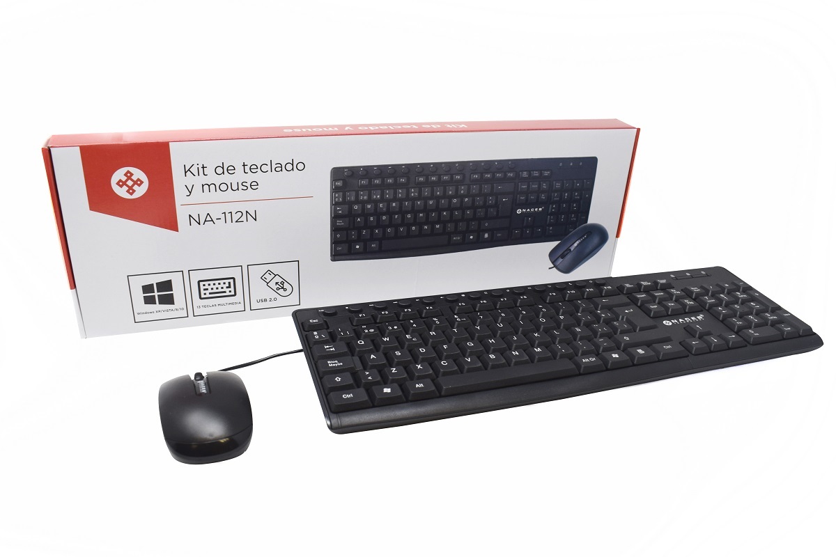 Kit de teclado y mouse Naceb Technology, Estándar, Negro