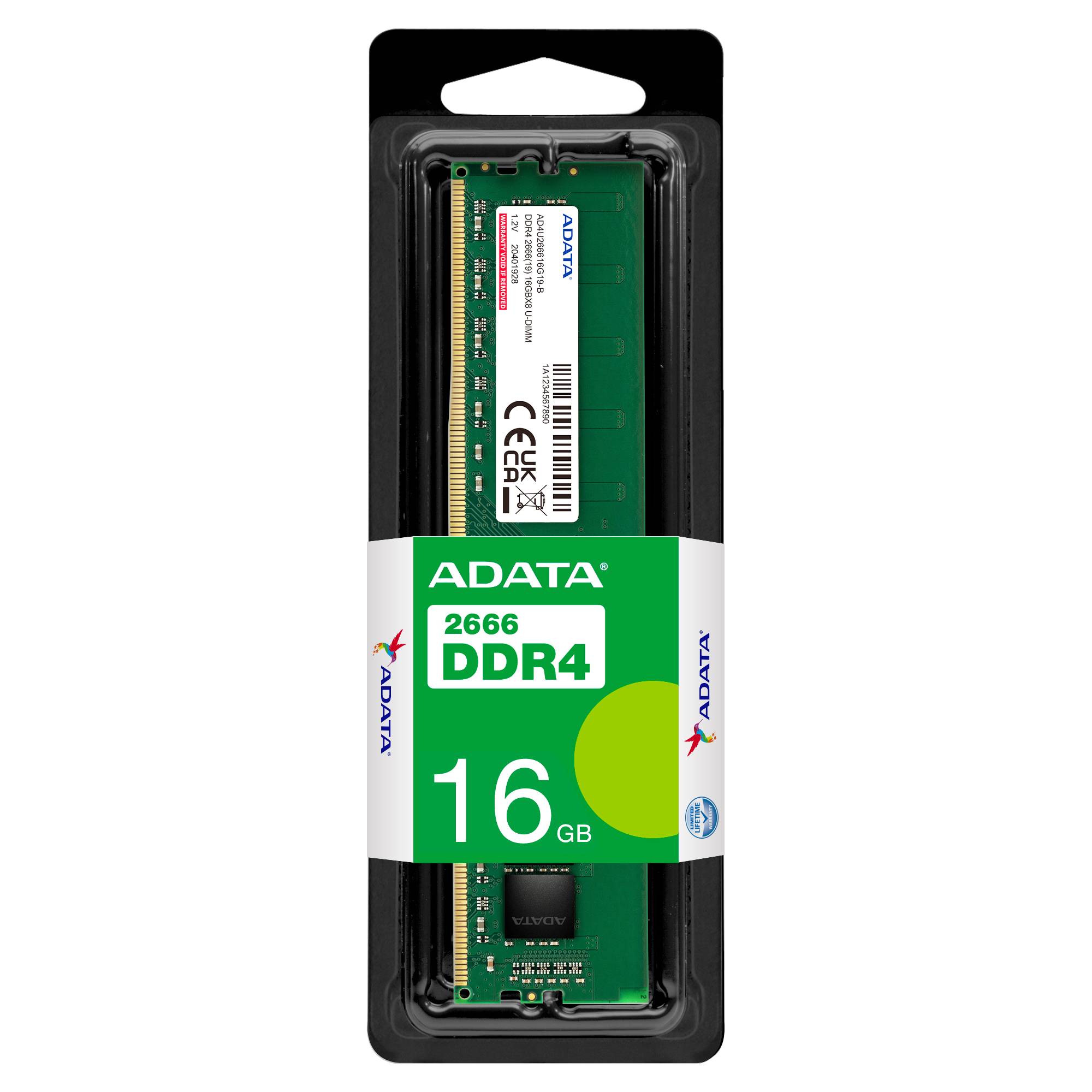 Memoria Ram ADATA AD4U266616G19-SGN, 16 GB, DDR4, 2666 MHz, UDIMM