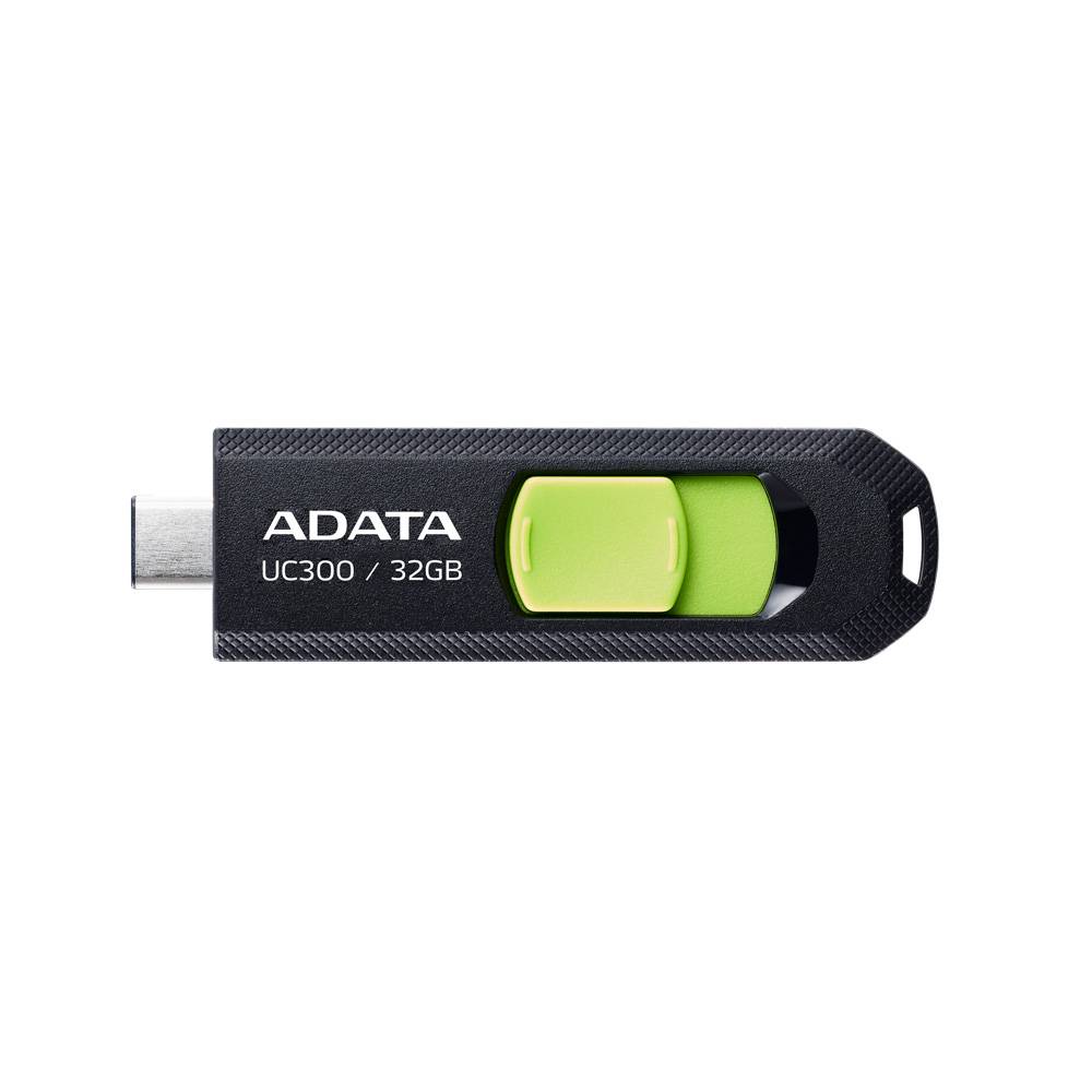 Memoria USB 3.2 Gen 1 Tipo C 32GB UC300, Conector deslizable sin tapa. Plastico, color NEGRO-VERDE ACHO-UC300-32G-RBK/GN