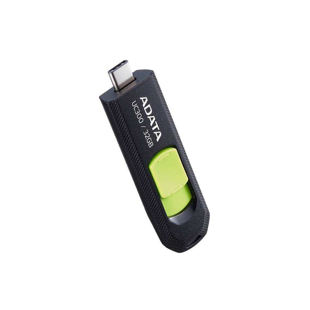 Memoria USB 3.2 Gen 1 Tipo C 32GB UC300, Conector deslizable sin tapa. Plastico, color NEGRO-VERDE ACHO-UC300-32G-RBK/GN
