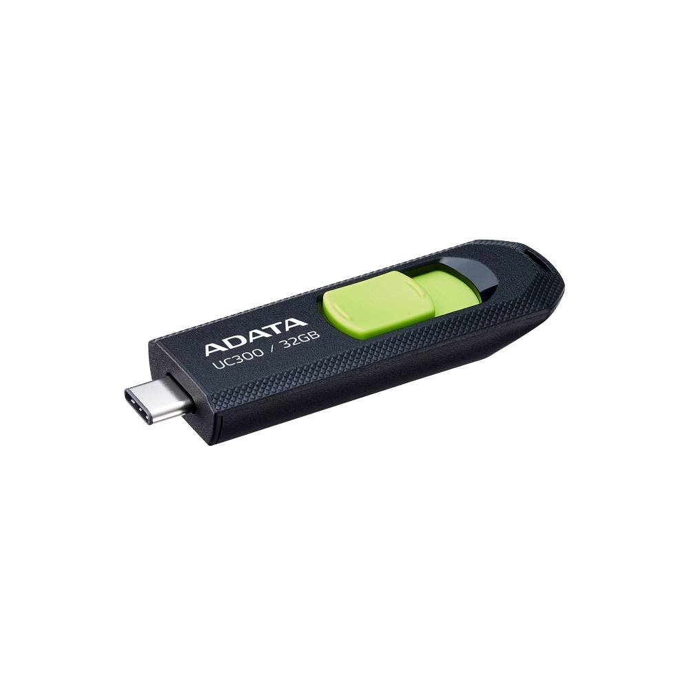 Memoria USB 3.2 Gen 1 Tipo C 32GB UC300, Conector deslizable sin tapa. Plastico, color NEGRO-VERDE ACHO-UC300-32G-RBK/GN