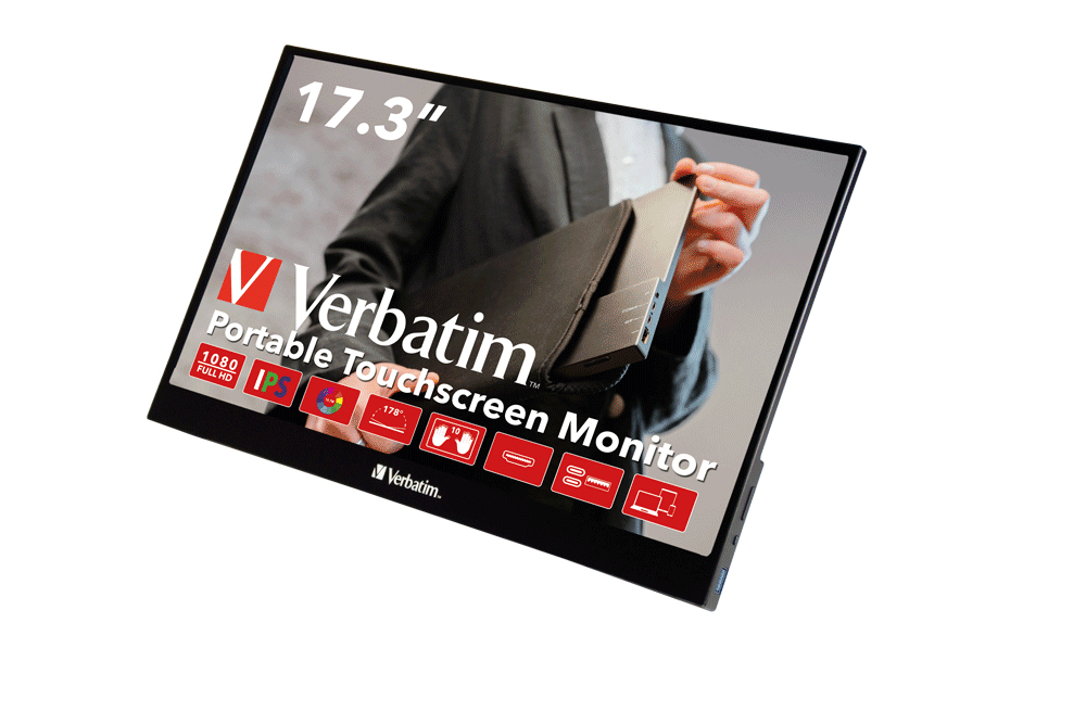 Monitor Touch Portátil FULL HD 1080p de 17.3 con soporte integrado con inclinación hasta de 85°, Pantalla con funcionalidad táctil de 10 puntos con tecnolo