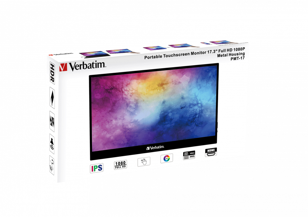 Monitor Touch Portátil FULL HD 1080p de 17.3 con soporte integrado con inclinación hasta de 85°, Pantalla con funcionalidad táctil de 10 puntos con tecnolo
