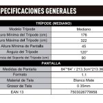 Pantalla Proyección Tripie 120 pulgadas Qian QPD-69603, 120 pulgadas, Tripié, Color blanco