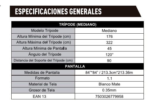Pantalla Proyección Tripie 120 pulgadas Qian QPD-69603, 120 pulgadas, Tripié, Color blanco