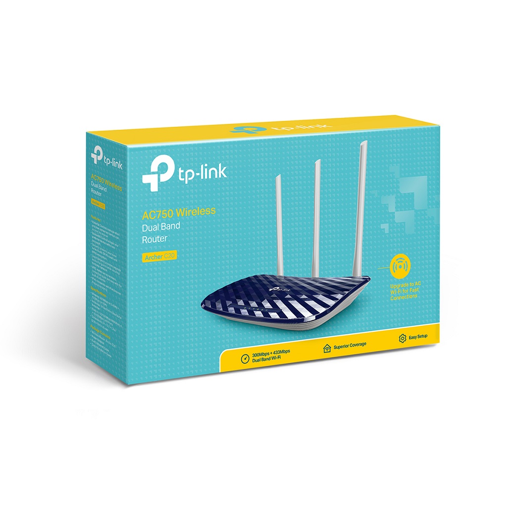 Router TP-LINK Archer C20, 433 Mbit/s, 5 GHz, Externo, 3, Blanco