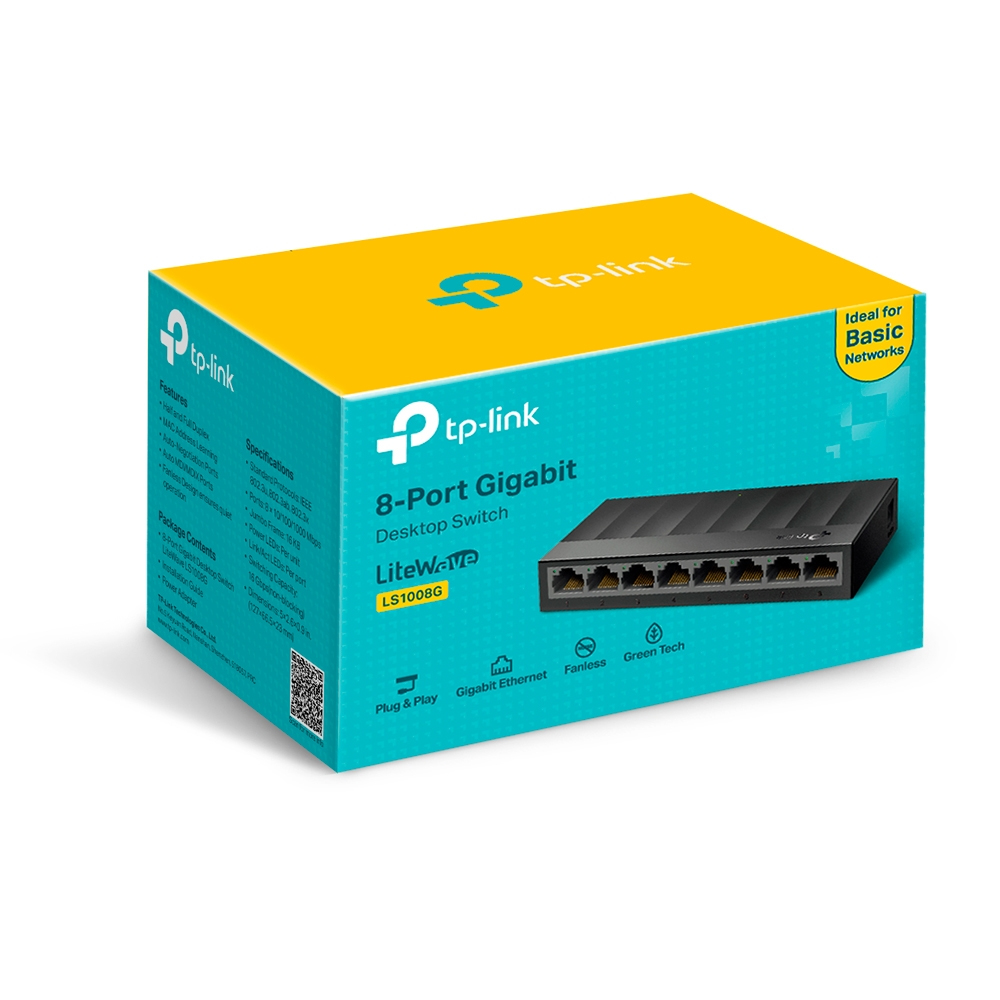 SWITCH GIGABIT DE 8 PUERTOD PARA ESCRITORIO CON TECNOLOGÍA GREEN ETHERNET PLUG AND PLAY TP-LINK LS1008G