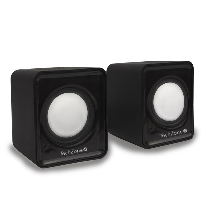 Sistema de bocinas TechZone 2.0 con conexión 3.5mm, ideal para laptop o pc.1 año de garantía.