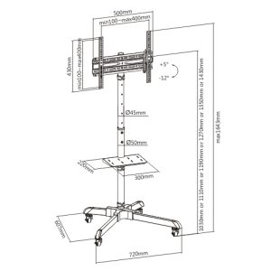Soporte de carrito OVALTECH OVTV-CA3255 Móvil Para TV De 32 pulgadas a 55 pulgadas (Resistencia 35kgs)