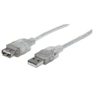 340496 Extensión USB 2.0 de 3m; USB 2.0, A macho/ A hembra; Plateado translúcido