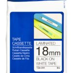 Etiqueta blanca continua laminada Brother TZE241, de 18 mm de ancho x 8 mts de largo. Impresión en negro.