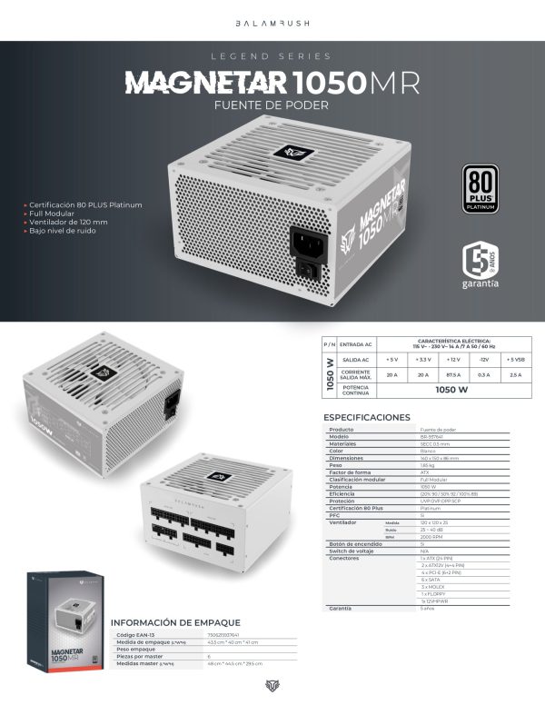 Fuente de Poder 1050W 80 Plus Platino BALAM RUSH MAGNETAR 1050MR LEGEND SERIES