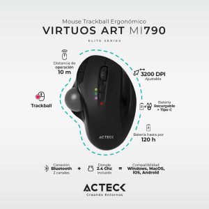 Mouse Trackball Ergonómico VIRTUOS ART MI790 Acteck