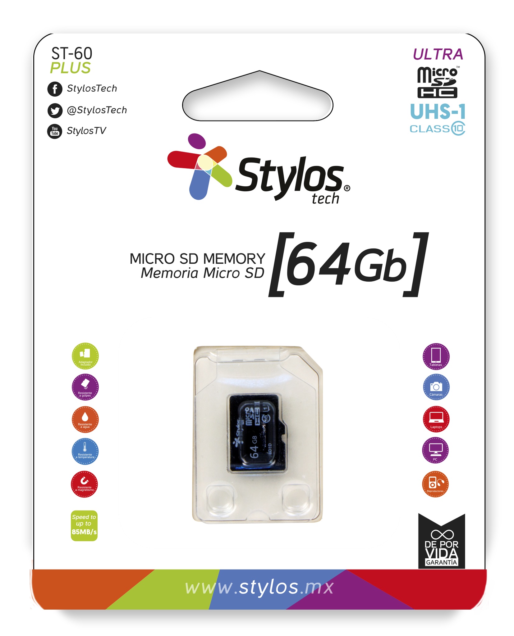 Memoria Micro SD 64GB S/A Stylos. STMSDS4B