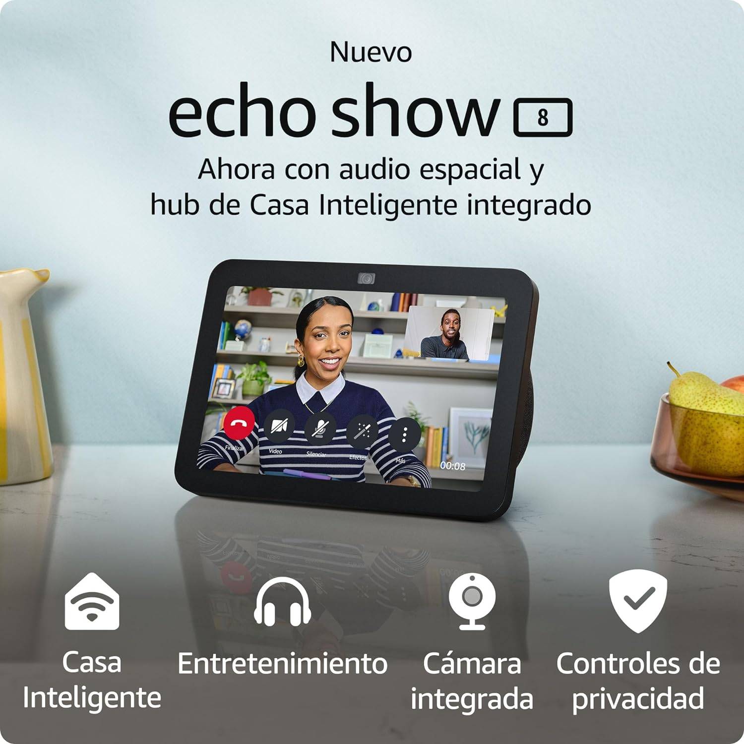 Amazon Echo Show 8 Gen3 2023 Asistente de Voz. Pantalla 8 HD, Inalámbrico/Alámbrico, Negro