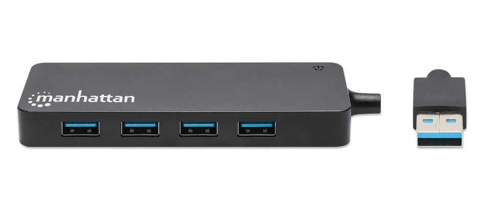 168403 HUB USB-A macho a 7 USB-A hembra, de alta velocidad a 5 Gbps, alimentado por Bus, negro