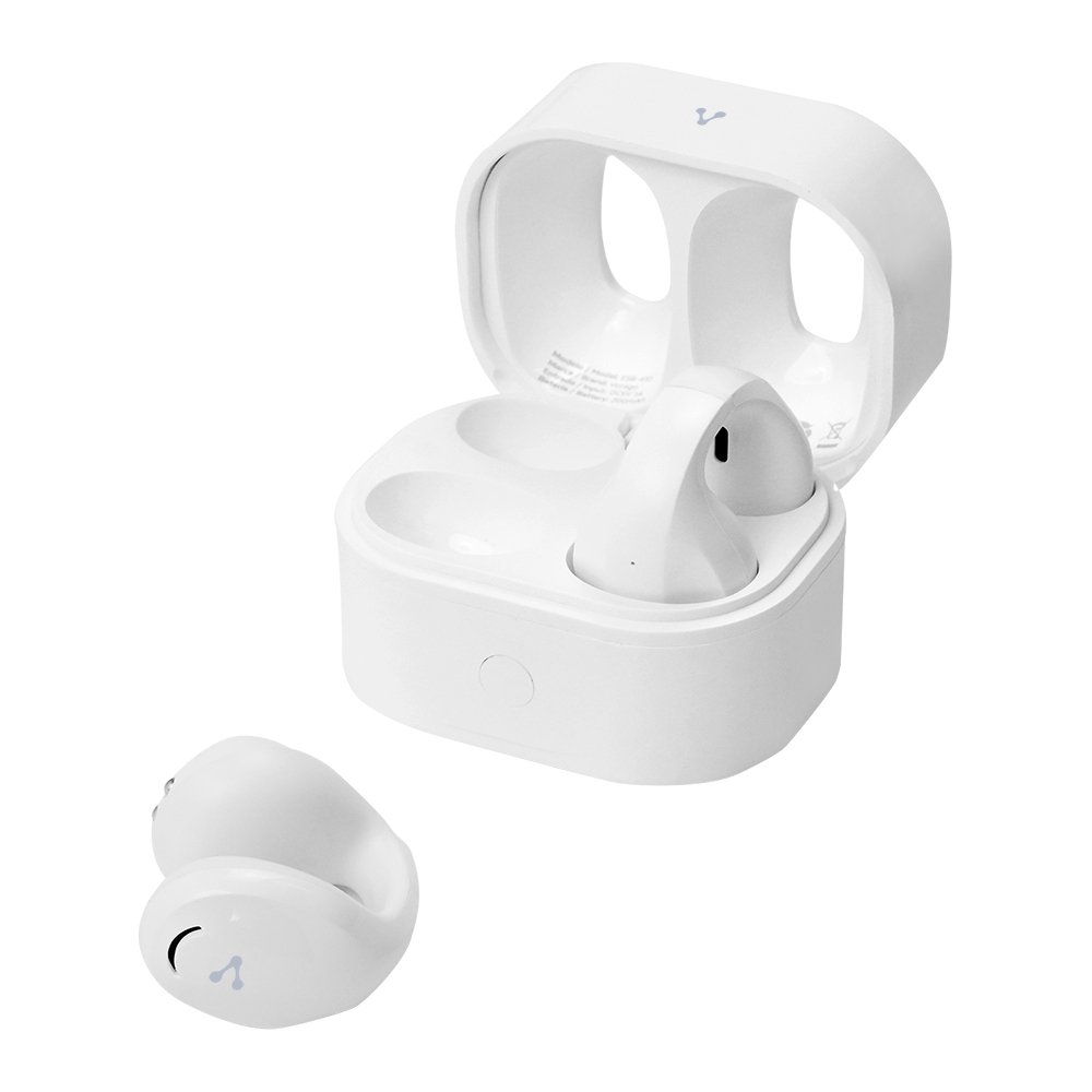 AUDIFONOS VORAGO ESB-410 BLUETOOTH 5.4 15 HRS DE REPRODUCCIÓN, DISEÑO INNOVADOR OWS, TOUCH, MANOS LIBRES CONEXIÓN PARA CARGA USB TIPO C COLOR BLANCO