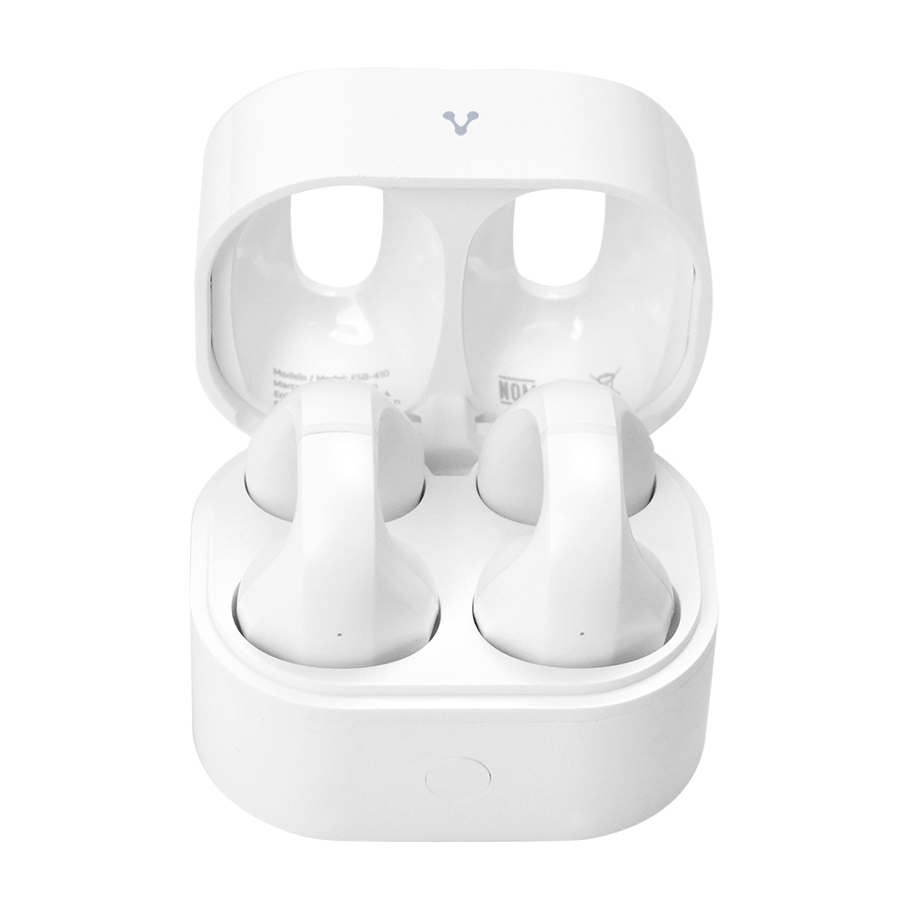 AUDIFONOS VORAGO ESB-410 BLUETOOTH 5.4 15 HRS DE REPRODUCCIÓN, DISEÑO INNOVADOR OWS, TOUCH, MANOS LIBRES CONEXIÓN PARA CARGA USB TIPO C COLOR BLANCO